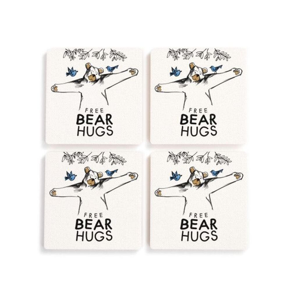 Black Bear Coaster "Free Bear Hugs" by Jeff Fleming Bearfoots Barware Set of 4